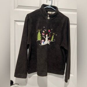 Christmas Fleece 1/4 Zip Women's White‎ Stag XL 16/18 Appliqué Vintage Holiday